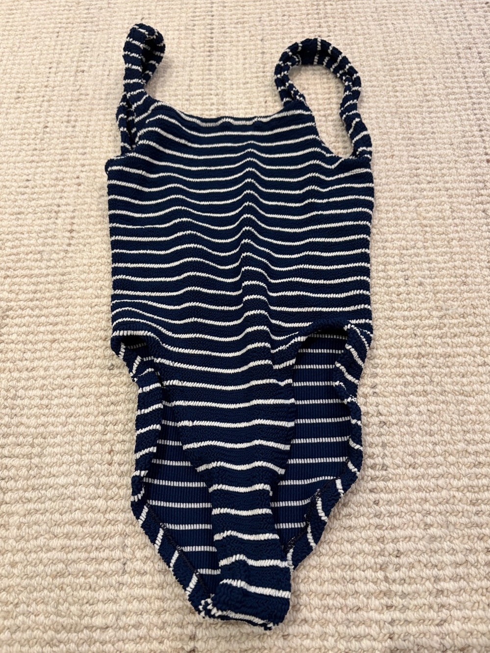 Hunza G London Navy & White Striped Crinkle One-Piece Swimsuit | One Size